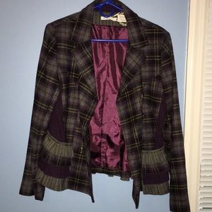 NEVER WORN Plaid Purple Pea Coat Jacket